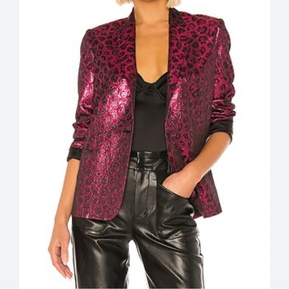 Tanya Taylor hot pink metallic Leopard Print Blazer Size 0 - Picture 7 of 7